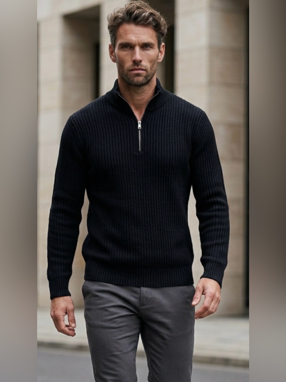 J. Crew Vintage Oarsman 100% Wool Men’s Black Half-Zip Classic Fisherman Sweater